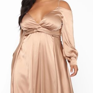 Long sleeve satin gown